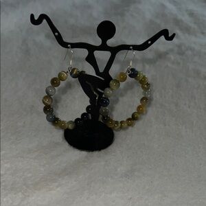 Sterling Silver Tiger’s Eye Hoop Earrings – Natural Gemstone Beads